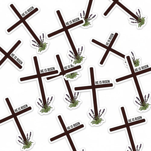HE IS RISEN FARM CROSS STICKER